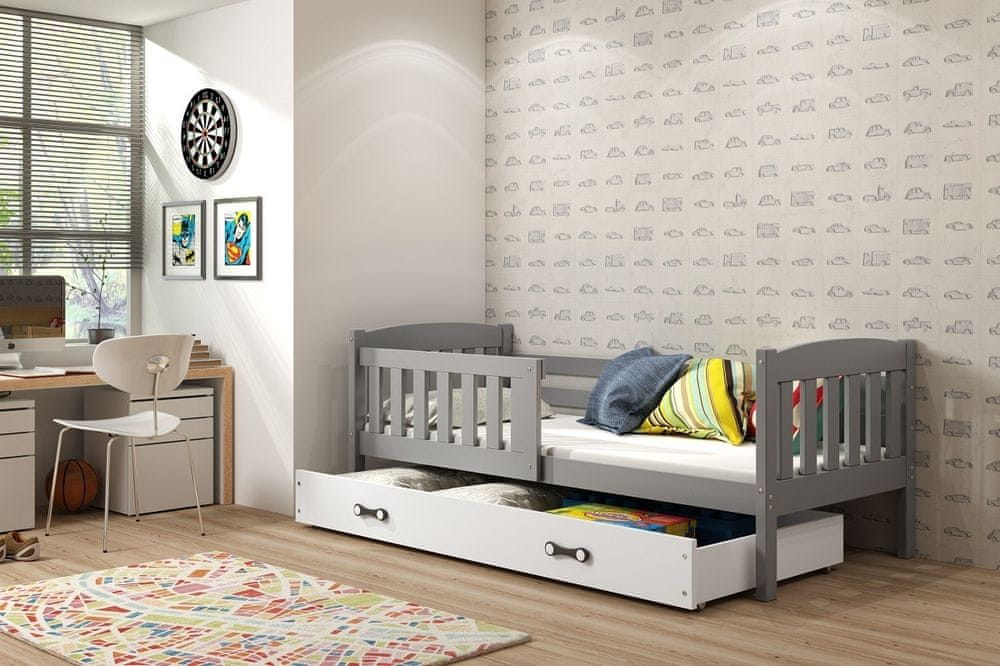 eoshop Detská posteľ Kubus - 1 osoba, 80x160 s úložným priestorom - Grafit, Biela